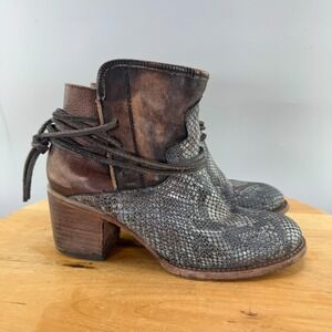 Freebird Casey Womens Size 10 Boots Leather Snake Western Boho Bootie Brown Grey